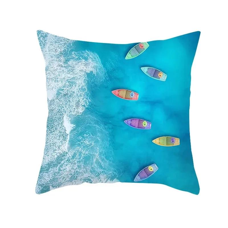 Sofa Decoration Square Pillow Summer Ocean Vacation Beach Print Pattern Home Living Room Cushion Cover