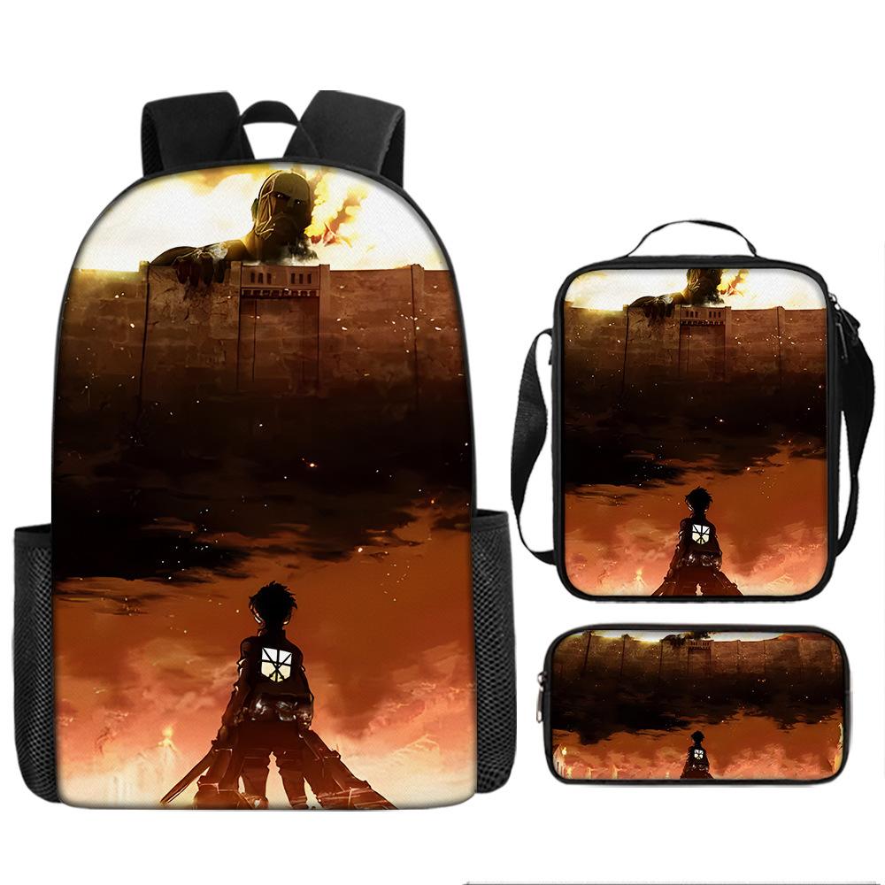 Attack Giant School Bag Anime Men's and Women's Backpacks Student Large Capacity Outdoor Leisure Travel Bag Three-piece Set