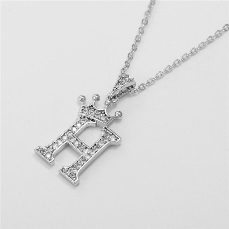 Cubic Zirconia Crown Letter Pendant Necklace Silver Hip Hop Punk Alphabet Jewelry
