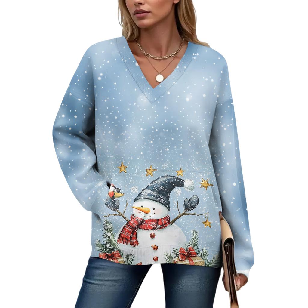 Women's Casual And Fashionable Christmas Print Long-Sleeved Top