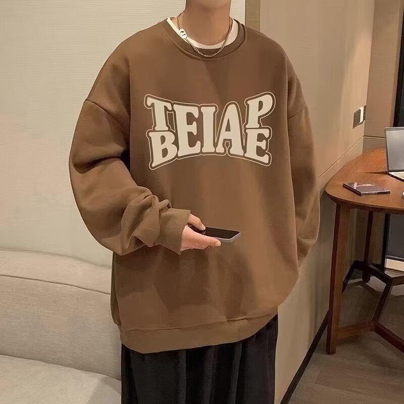 Men's Printed Hoodie Round Neck Hooded Sweatshirt Trendy Brand Casual Hoodies Loose Long Sleeved Pullover Base Shirt