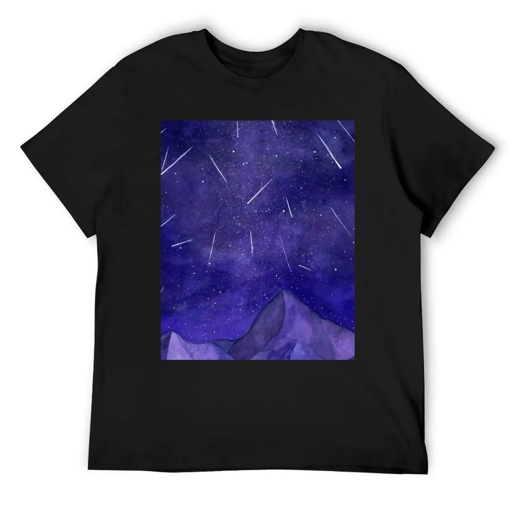 The Perseids, Watercolor Meteor Shower T-Shirt Oversized Graphic Tee Plus Size Tops Funny Gifts Black T Shirts for Men