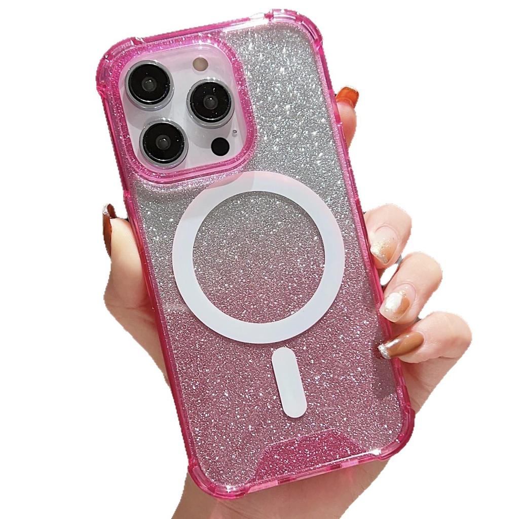 Glitter Rhinestone Magnetic Protective Phone Case for Apple 17 Pro Max & 16 Pro - Full Coverage, Solid Color, Drop-Proof