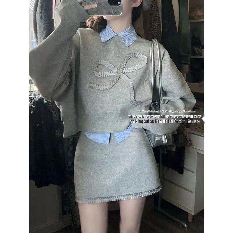 

Autumn 2025 College Style Outfit: High-Sense Sweatshirt & Skirt Set for Women L