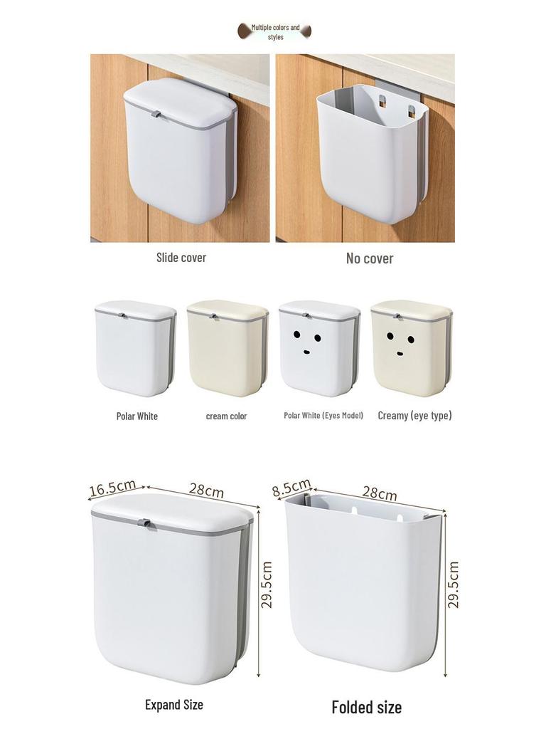 Poubelle de Cuisine Pliante - Suspendue à la Porte de Placard & Murale avec Couvercle Coulissant pour le Stockage des Déchets Ménagers et l'Hygiène