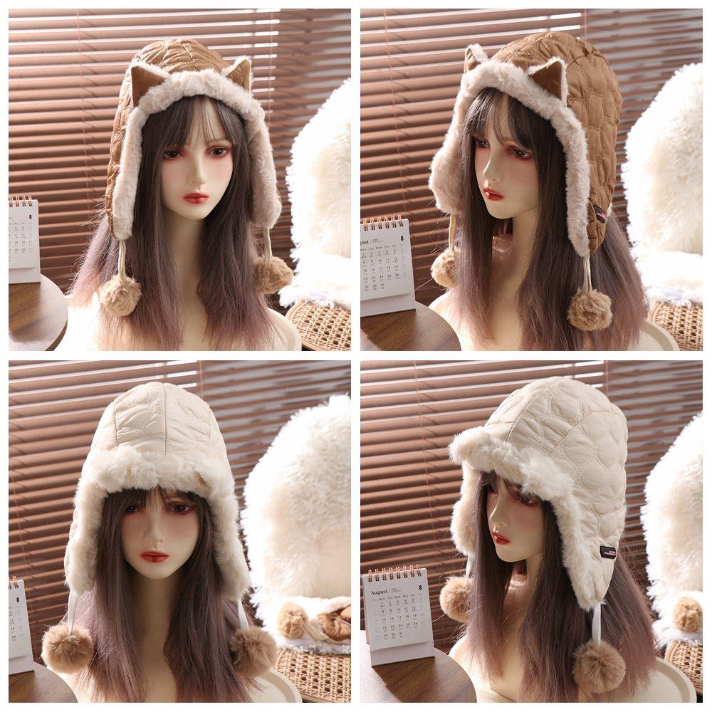 Keep Warm Plush Beanie Hat Windproof Ear Protection Hat Soft Cat Ear Pullover Hat Girls