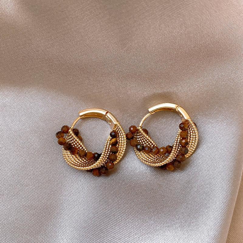 Maillard Retro Coffee Earrings Vintage Hong Kong Luxury Studs Chic Versatile Accessories for Women