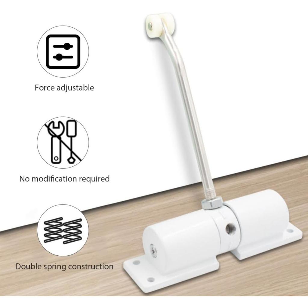 Automatic Door Closer, Zinc Alloy Safety Spring, Adjustable 30 Kg, Easy Install, White