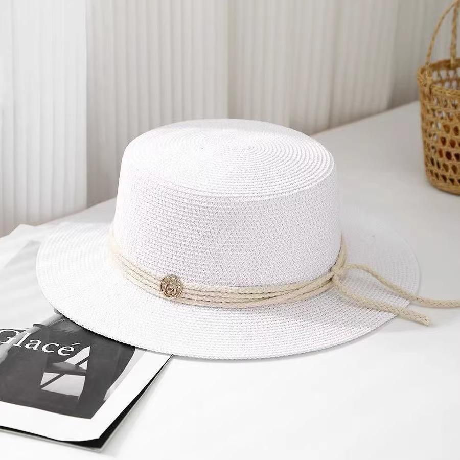 

Качественный летний козырек для путешествий, отпуска, морского побережья, пляжа, соломенная шляпа с плоской тульей, женская модная шляпа от солнца Adjustable белый