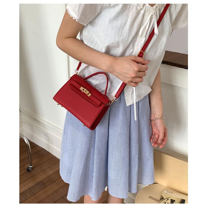 Simple Kelly Style Handbag for Women Faux Leather Crossbody Shoulder Square Bag
