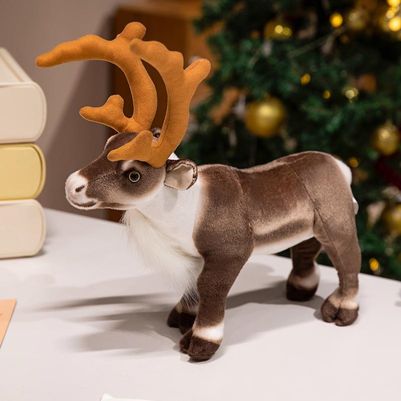 35/42cm Simulation Christmas Elk Plush Doll Pillow Cartoon Red Cape Reindeer Animal Stuffed Toy Home Decor Gift For Children