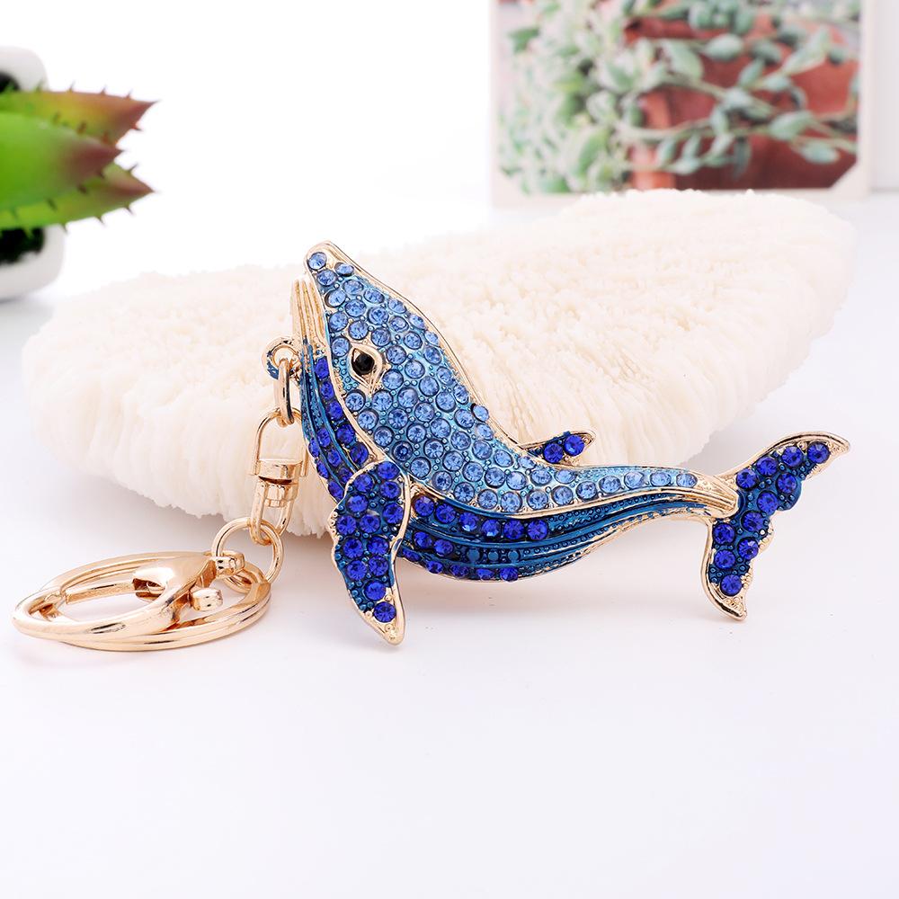 Rhinestone Dolphin Gold Plated Crystal Sea Animal Pendant Women Bag Charms Ocean Themed  Gift Key chains Bag Charm