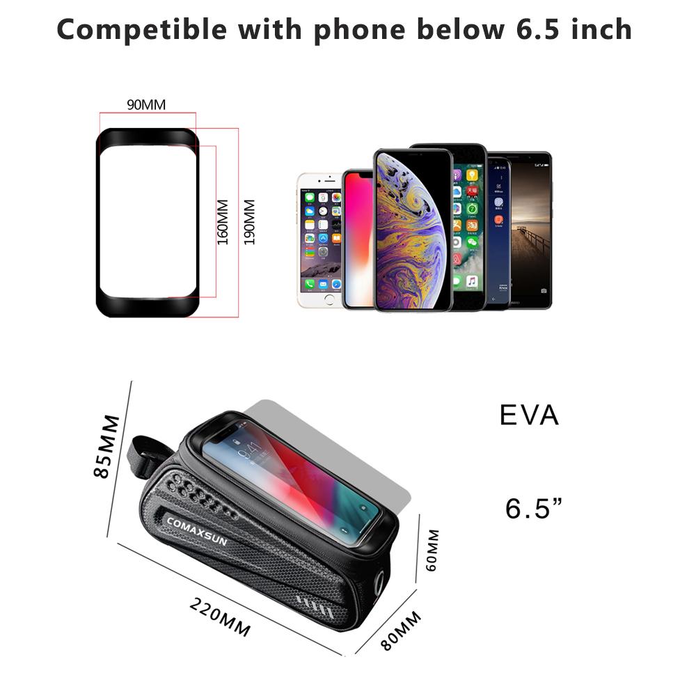 COMAXSUN Fahrradtasche Wasserdicht Vordere Fahrrad-Fahrradtasche 6,5 Zoll Handy Oberrohr Lenkertaschen Mountainbike