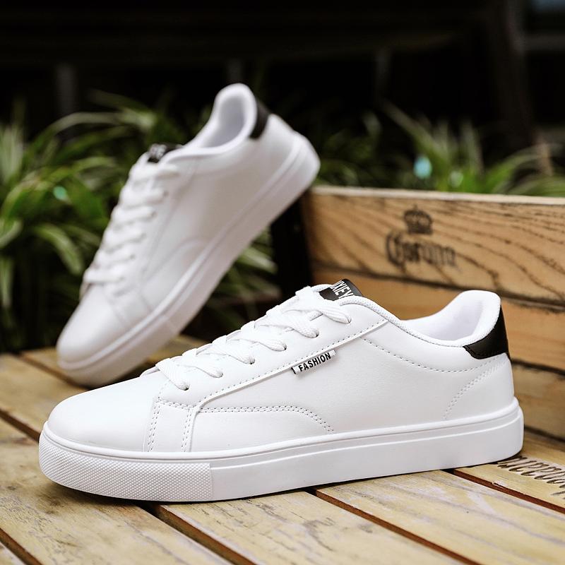 Autumn Spring Men's Casual Leather Sneakers Classic Male Students Daily Walking White Skateboard Shoes