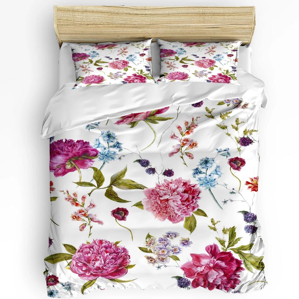 Vintage Pink Flowers Peony Duvet Cover With Pillow Case Custom 3pcs Bedding Set Quilt Cover Double Bed Home Textile