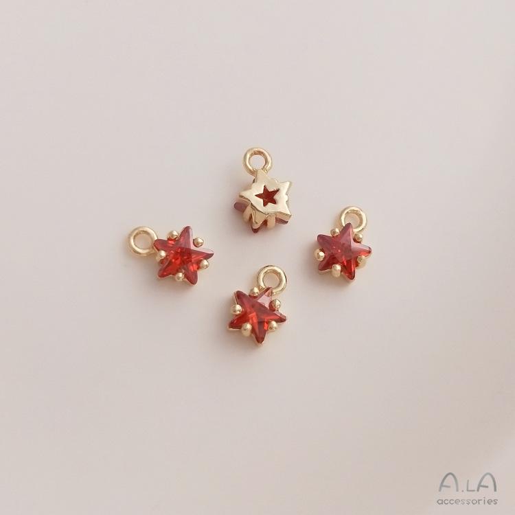 Colorful Pentagram Zircon Birthstone & Lucky Stone 14K Gold-Filled Pendant Charm with Long-Lasting Color.