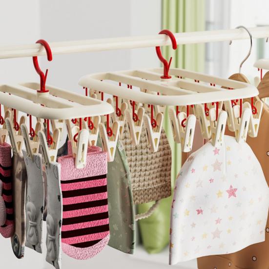 Rotatable 360° Clothes Drying Racks, Strong Windproof Non-Slip Multi-Clip Design, Appropriate Spacing Durable PP Clips, for Balcony Clothes Socks