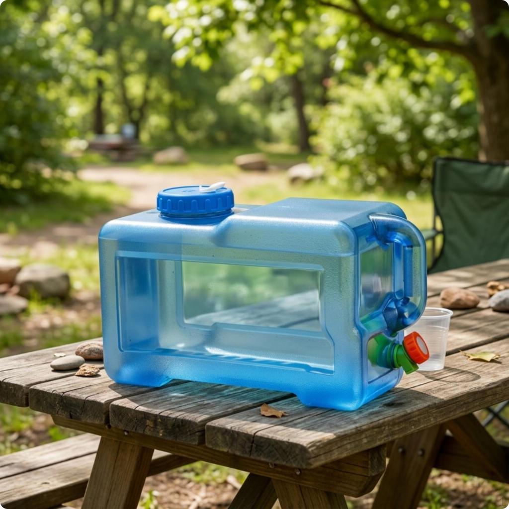 Water Container with Spigot Rectangular Faucet Easy to Carry for Campers,