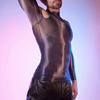 Sexy Men Glossy Shiny T-Shirt Smooth Breathable Top High Elastic Transparent See-Through Nightclub Skinny Tops