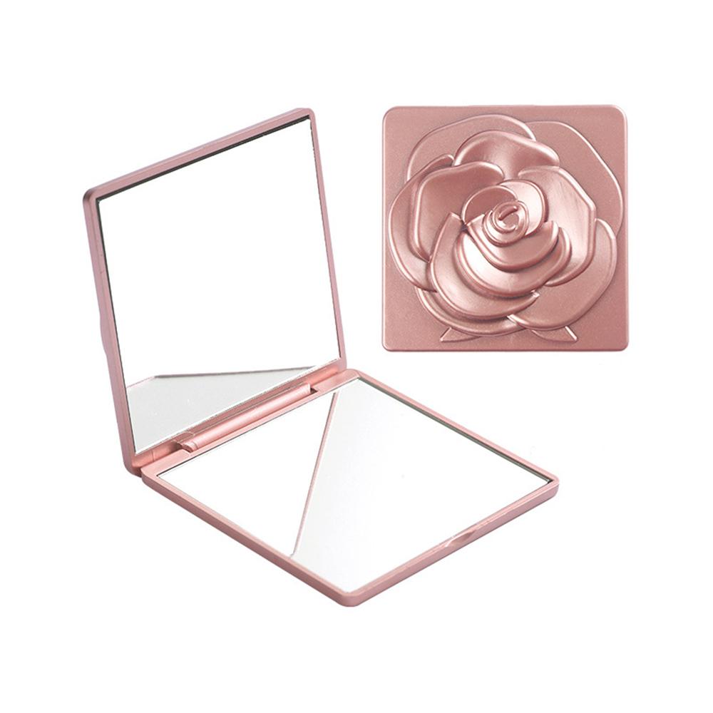 7cm Square Rose Mirror with Storage Bag Lady Portable Handheld Folding Mirror Dressing Table Makeup Accessories