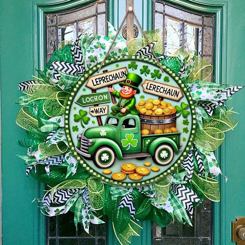 2D Flat 20cm Happy St.patrick's Day Hat Wooden Wall Hanging Decor - Car Balloon Universal Holiday Wooden Pendant, Home Decoration, Welcome Sign Party