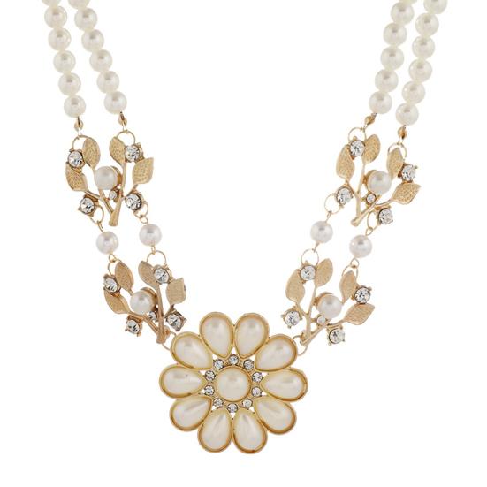 Yousheng Women Necklace Bohemian Elegant Double-layer Sun Flower Pendant Geometric Ladies Faux Pearl Choker Necklace Jewelry Decoration Gift for