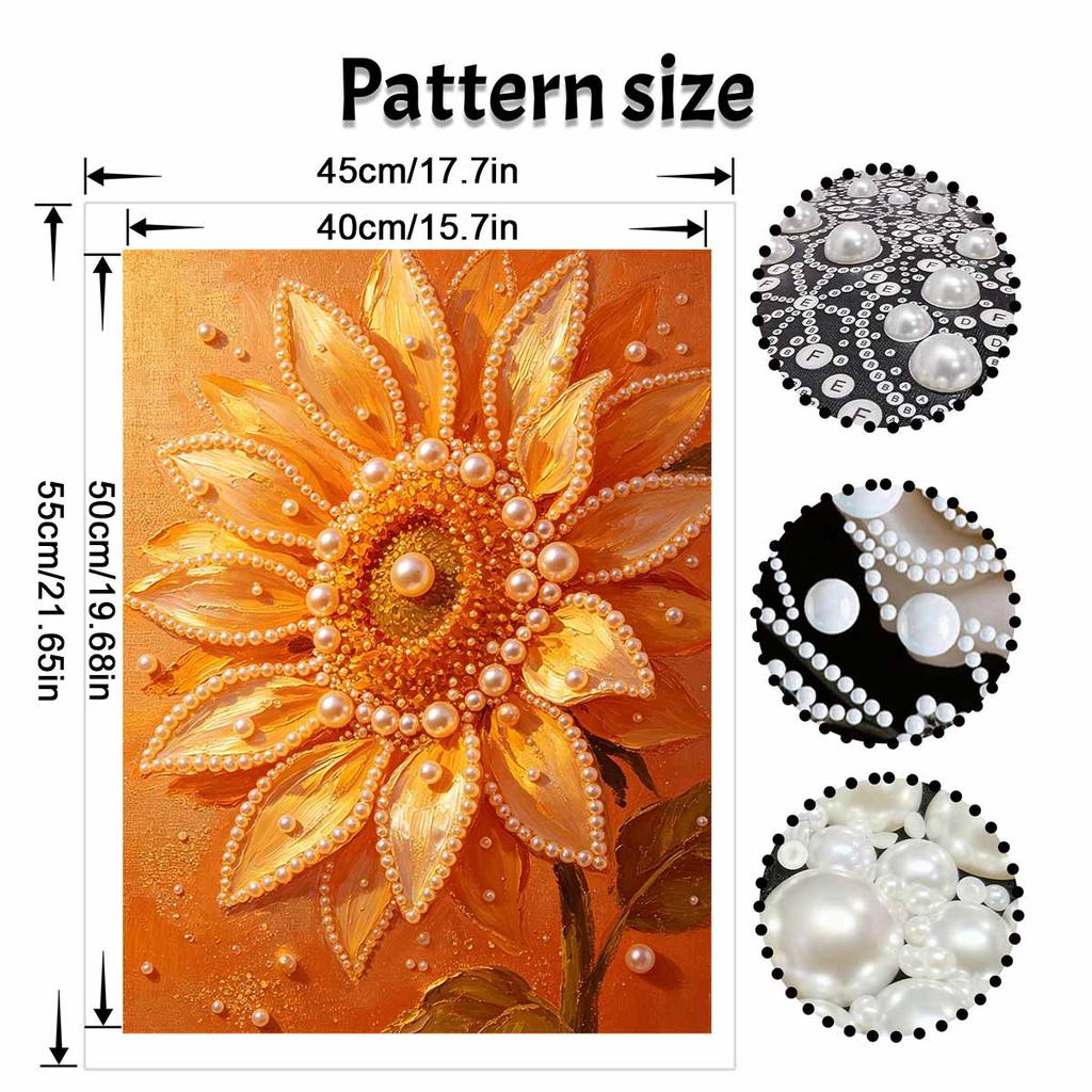 Handmade Framed Pearl Bead Painting Kit Golden Sunflower Pattern 3D Shiny Canvas Art Ready to Display Home Decor Modern Wall Art Gift Idea