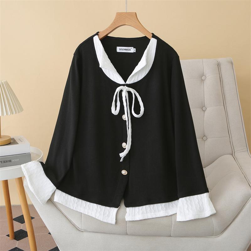 

Plus Size Women s Hooded Sweater with Bow, Ruffled Sleeves, and Cinched Waist - Spring 2026 2XL чёрный