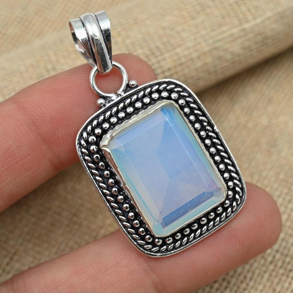 Milky Opal Gemstone 925 Sterling Silver Antique Jewelry Handmade Pendant For Her