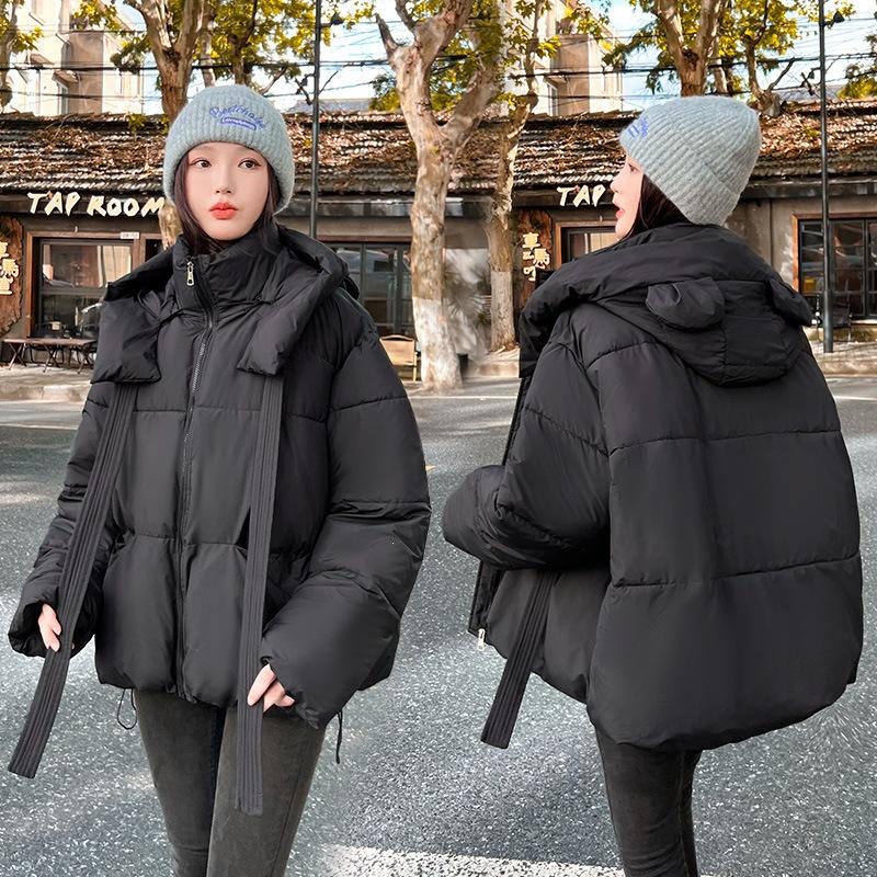 Trendy girl, small down cotton clothes to keep warm in winter, yellow hooded ears jacket design, new bear