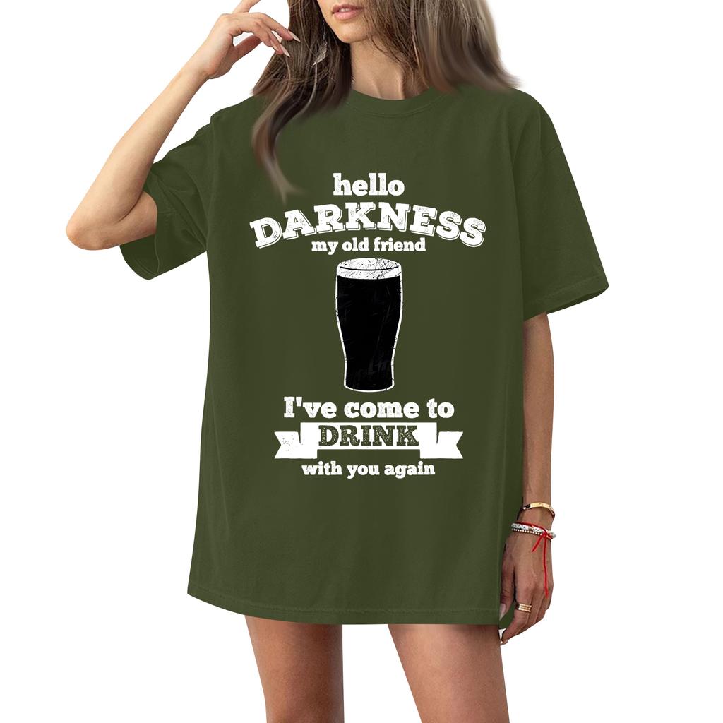 ( Darknss My Old Freend) Women's Fashion Casual Short-Sleeve Neck St. Patrick's Day Printed Shirt/T-Shirt Top
