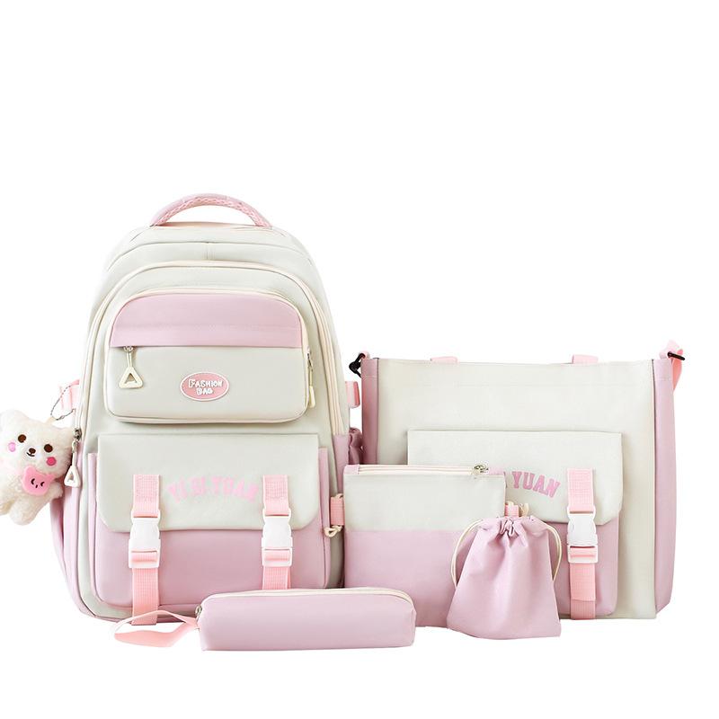 Five-Piece Backpack Set Children's Schoolbag Campus Lackup Ridge Protection Schoolbag Girls Large Capacity Lightweight Backpack