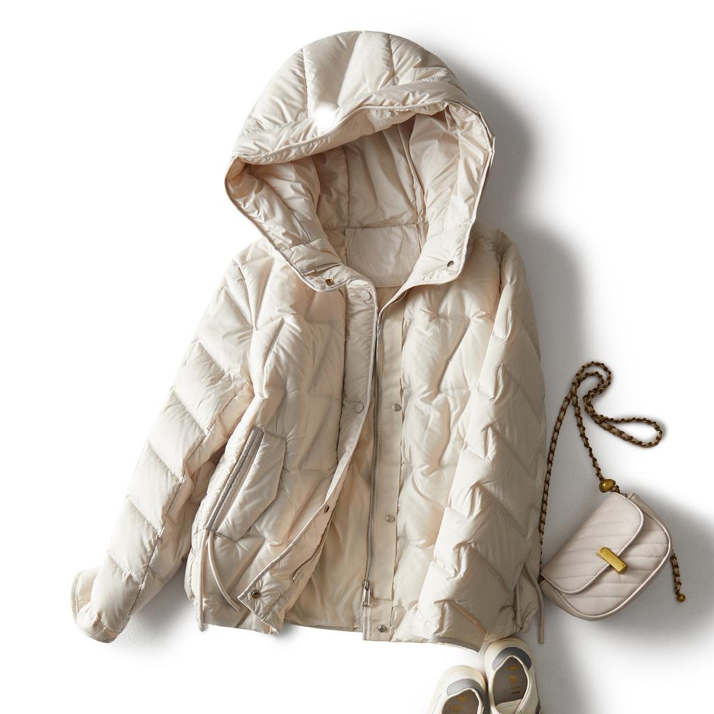 Fashion hooded thickened down jacket women's short annual new loose and thin white duck down warm jacket