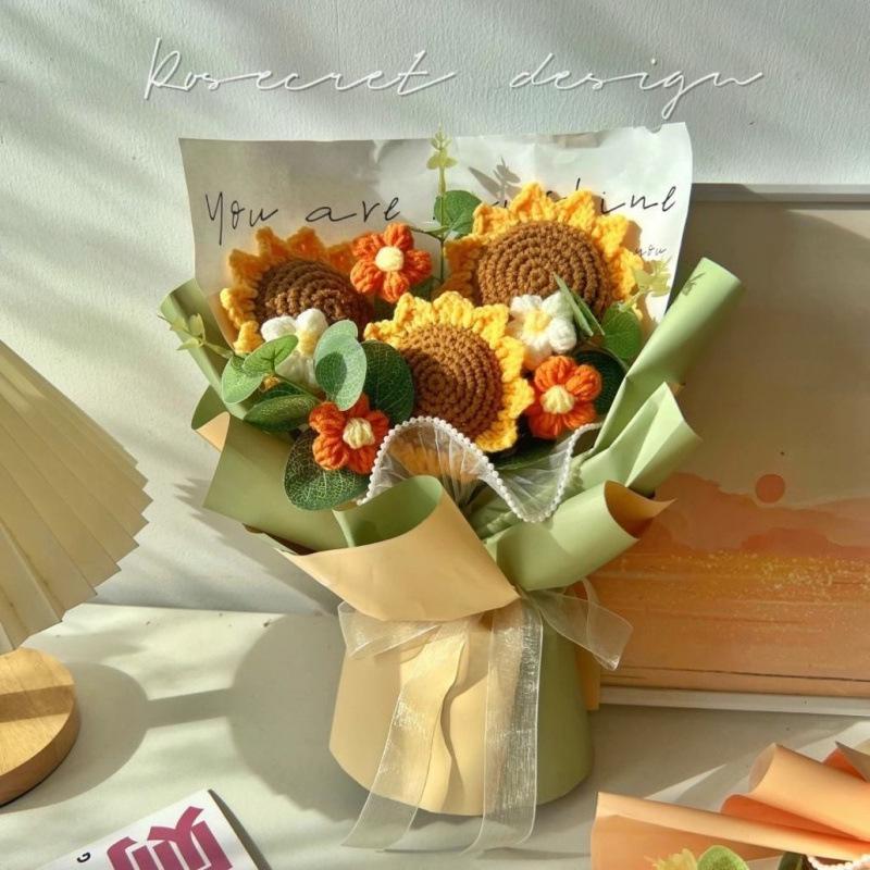 Handmade Knitted Rose & Sunflower Crochet Bouquet - Festival Gift