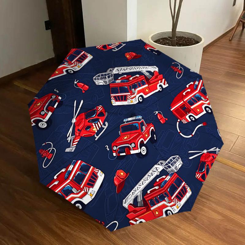 

1pc Firetrucks Vehicles Automatic Folding Umbrella - Portable Collapsible Design, 8-Rib Iron Frame, Casual Outdoor Accessory yy251215238