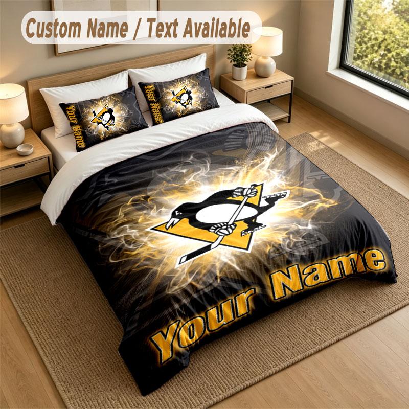 Bedding Set 1 Duvet Cover 2 Pillowcases Pittsburgh Penguins Print Soft Bed Linen Bedroom Decor