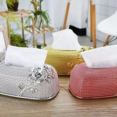 1 Pcs Creative European Style Relief Rose Tissue Box Creative Light Luxury Style Household Desktop Decoration Storage Box