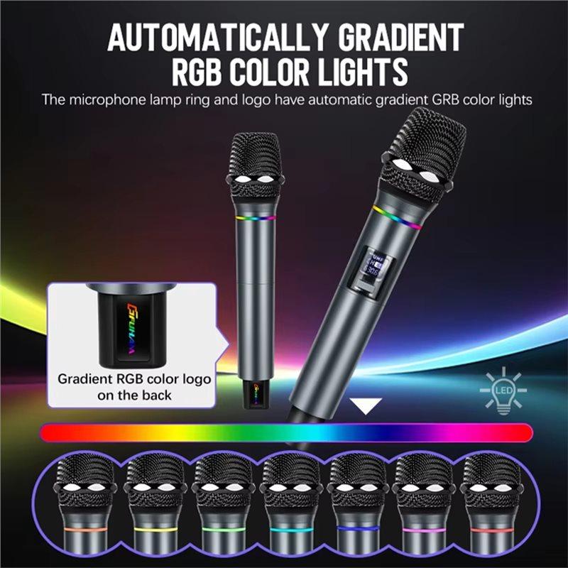 Wireless Microphone UHF Fixed Frequency 2 Channels Handheld Mic Micphone For Party Karaoke Professional Church Meeting