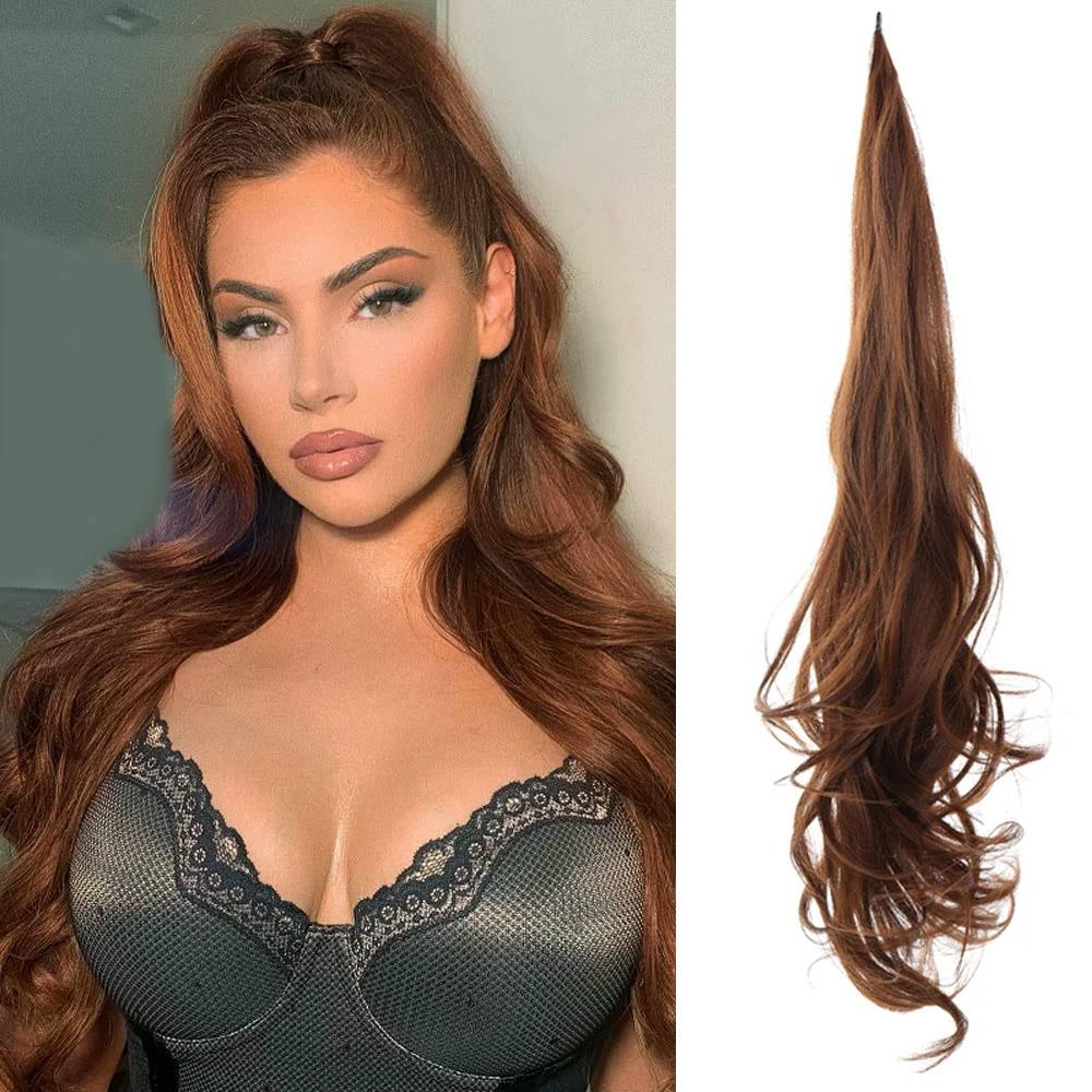 32 palcové elastické predlžovanie vlasov do chvosta s dlhým zmiešaným blond čiernym chvostom pre ženy na každodenné použitie