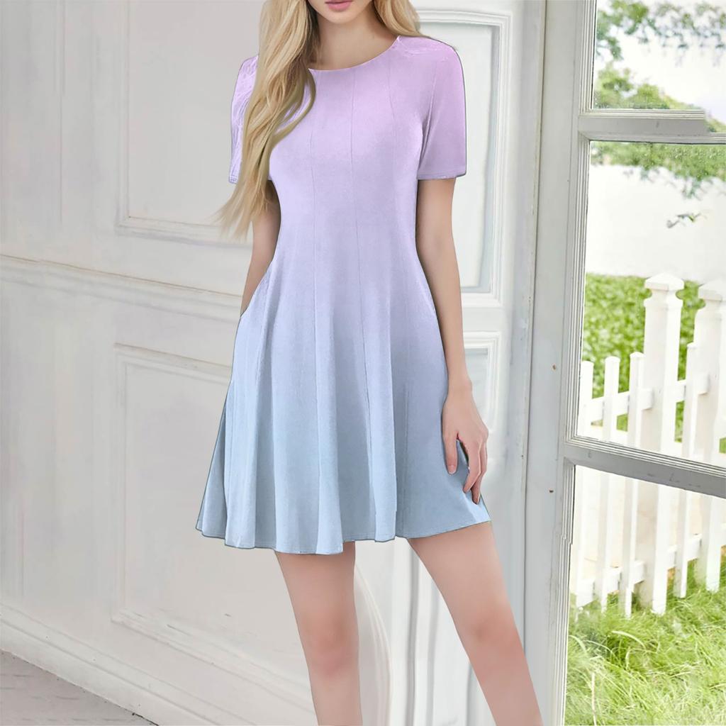 Women's Casual Fashion Round Neck Short Sleeve Print Short Dress