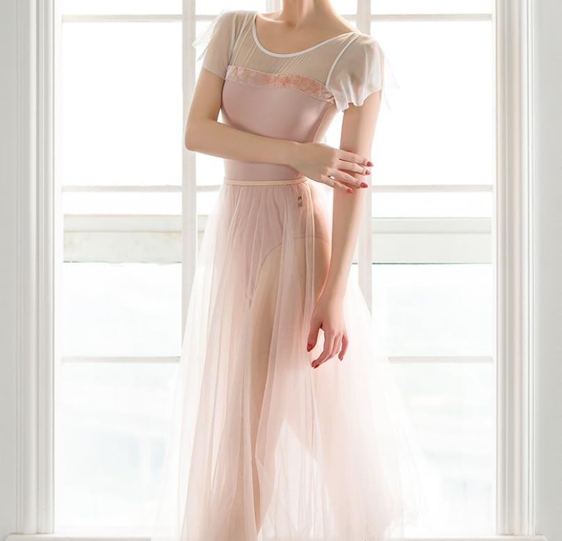 ProDance Blue and Pink Velvet Ballet Leotard with Ruffled Sleeves Women's (PLT012L, XXL, Pink)