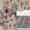 Cherry Blossom Pink Flower Sakura Spring 5D Nail Art Sticker Gold Stamping Soft Adhesive Relief Adhesive Chic Manicure Decals