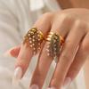 Euro-American Style Titanium Steel Ring 18K Gold Stainless Steel Pearl Chain Tassel Open Ring for Women