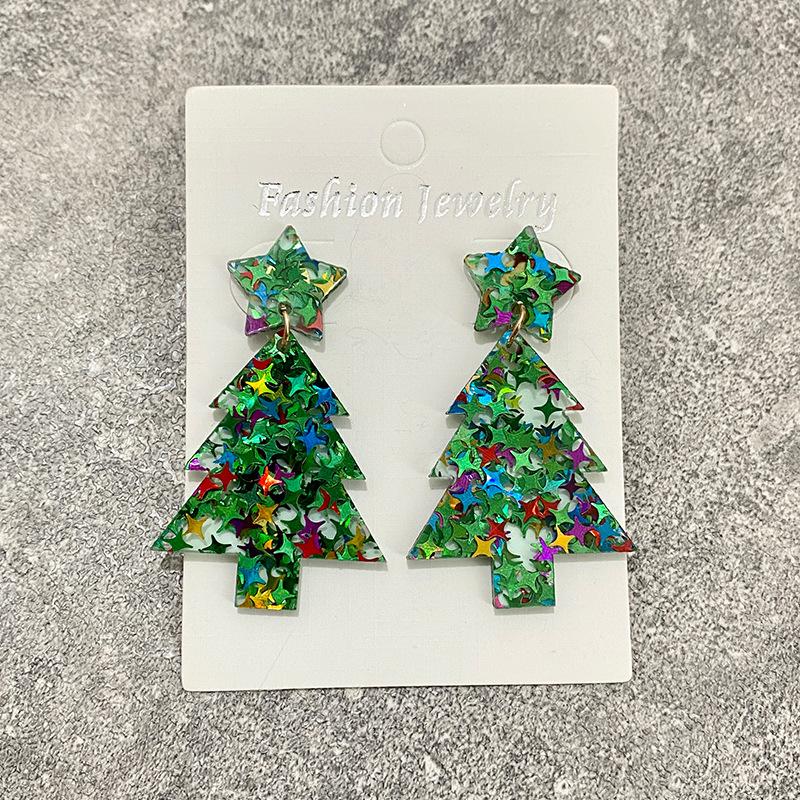 Christmas Glitter Acrylic Christmas Tree Stitching Earrings For Women Fashion Earrings Festive Popular Jewelry