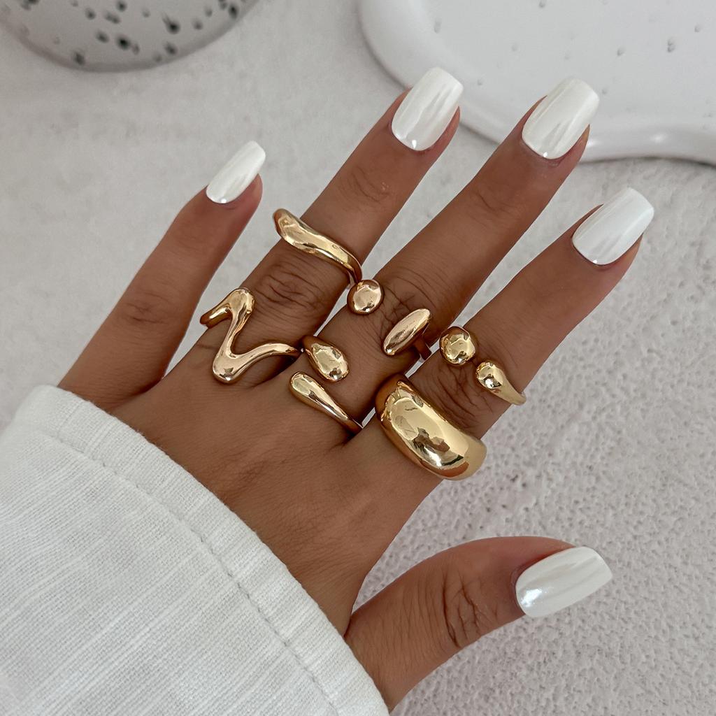 Landscape Water Droplets Hug Open Ring, Liquid Metal Pleated Irregular Crossed Ring