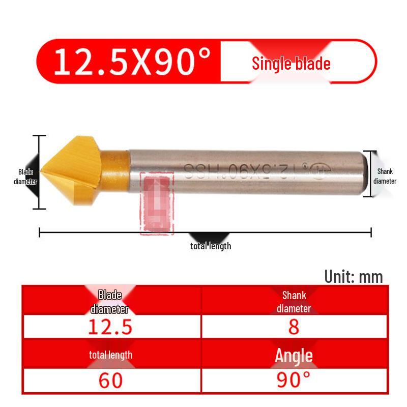 90° Titanium-Coated Chamfering Tool, Single/Three-Flute, 45° Countersink and Deburrer for Stainless Steel.
