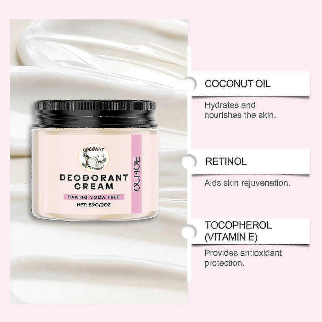 Natural Deodorant Cream, 1pcs Organic Baking Soda Free Vegan Coconut Scent for Women & Men