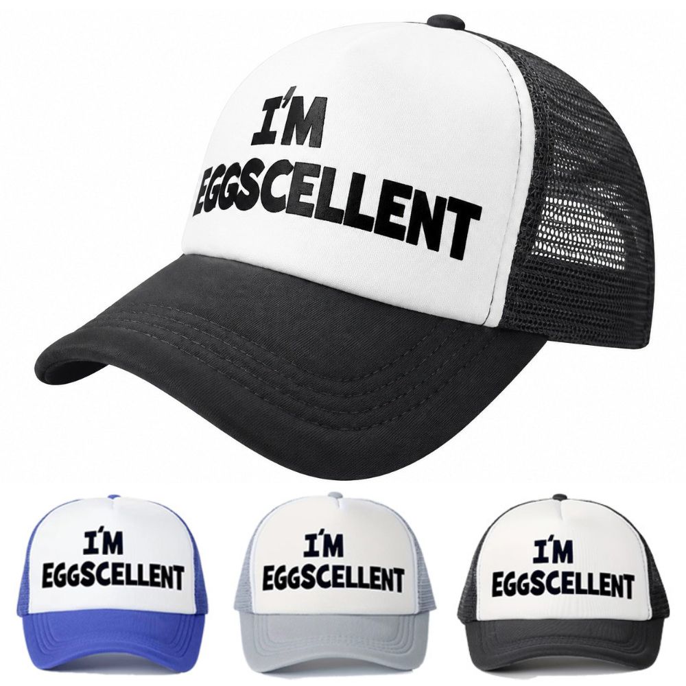 Foam Mesh I'M EGGSCELLENT Trucker Cap Curved Brim Snapback Cap Fashion Golf Hat For Men Women