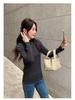 Women’s Slim Fit Brushed Fleece Lined Stand Collar T-Shirt with Long Sleeves for Spring, Autumn, and Winter.