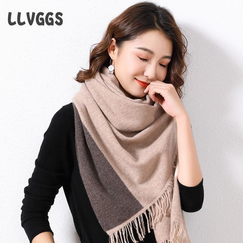 

Pure wool women s scarf knitted plaid shawl fashionable, simple and trendy autumn and winter extended warm scarf 190cm